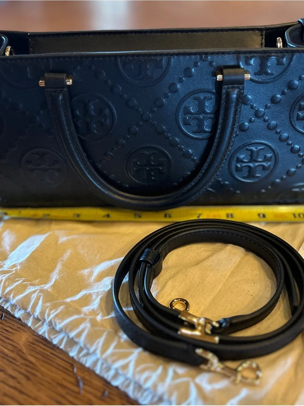 Tory Burch Black T Monogram Embossed small Tote
